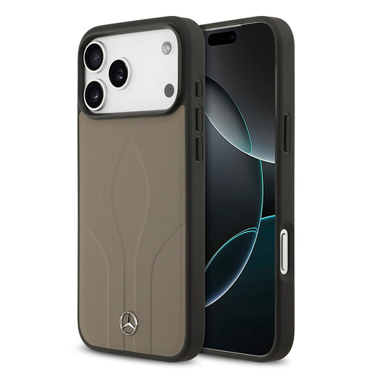 Apple iPhone 17 Pro Max Kılıf Mercedes Benz Orjinal Lisanslı M-safe Şarj Özellikli Dokulu Desenli Deri Kapak Kahverengi