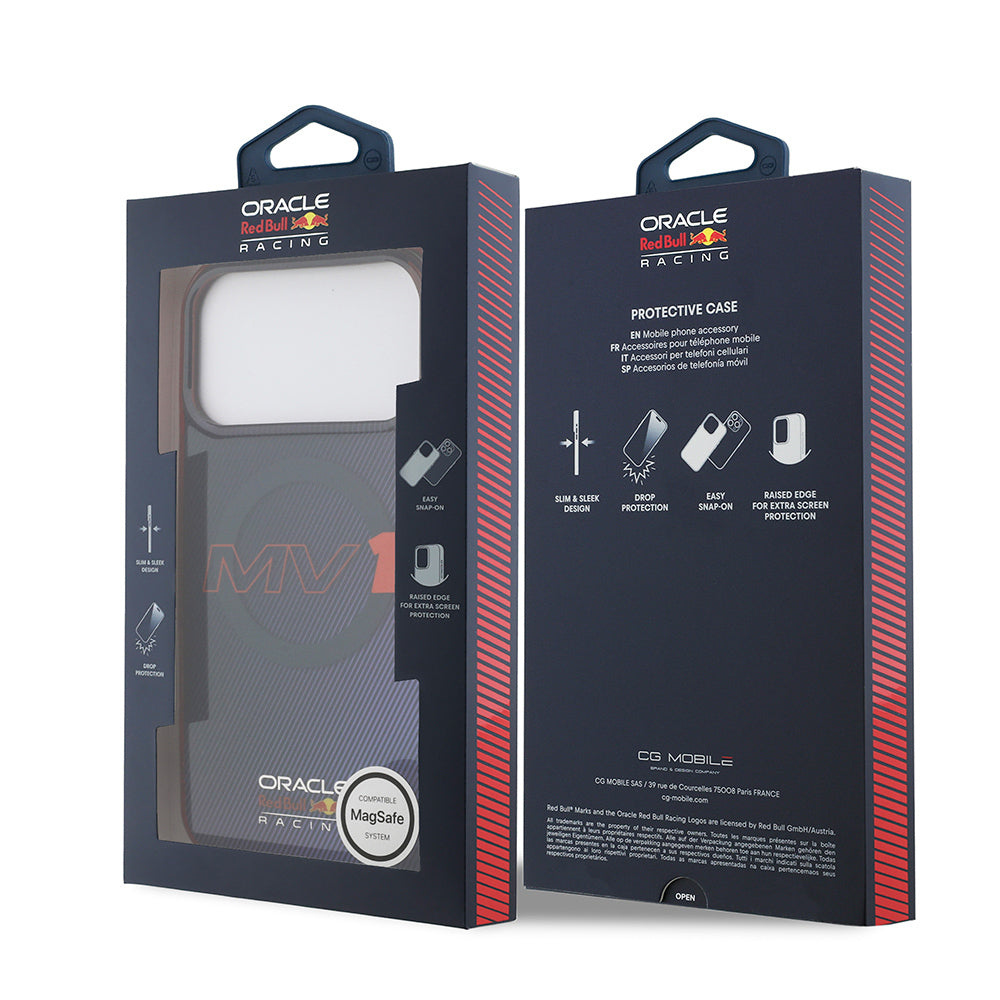 Apple iPhone 17 Pro Max Kılıf Redbull Orjinal Lisanslı M-safe Şarj Özellikli Çift Katmanlı Çizgi Desenli Sert PC MV Kapak Lacivert