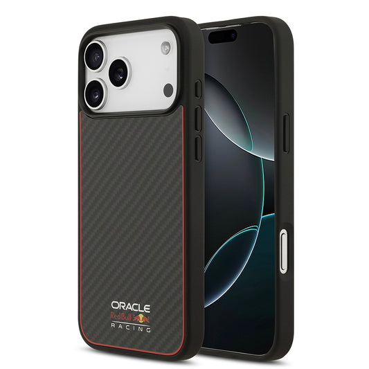 Apple iPhone 17 Pro Max Kılıf Redbull Orjinal Lisanslı M-safe Şarj Özellikli Karbon Fiber Parlayan Logolu Kevlar Kapak Siyah