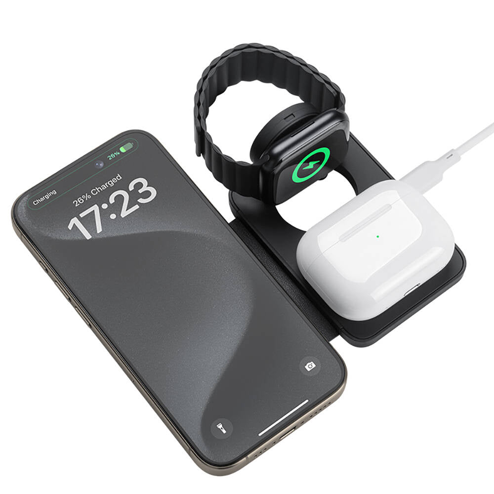 Benks W12-01 Telefon&Akıllı Saat&Kulaklık İçin 15W 3in1 Katlanabilir Magnetik Kablosuz Şarj Standı Beyaz
