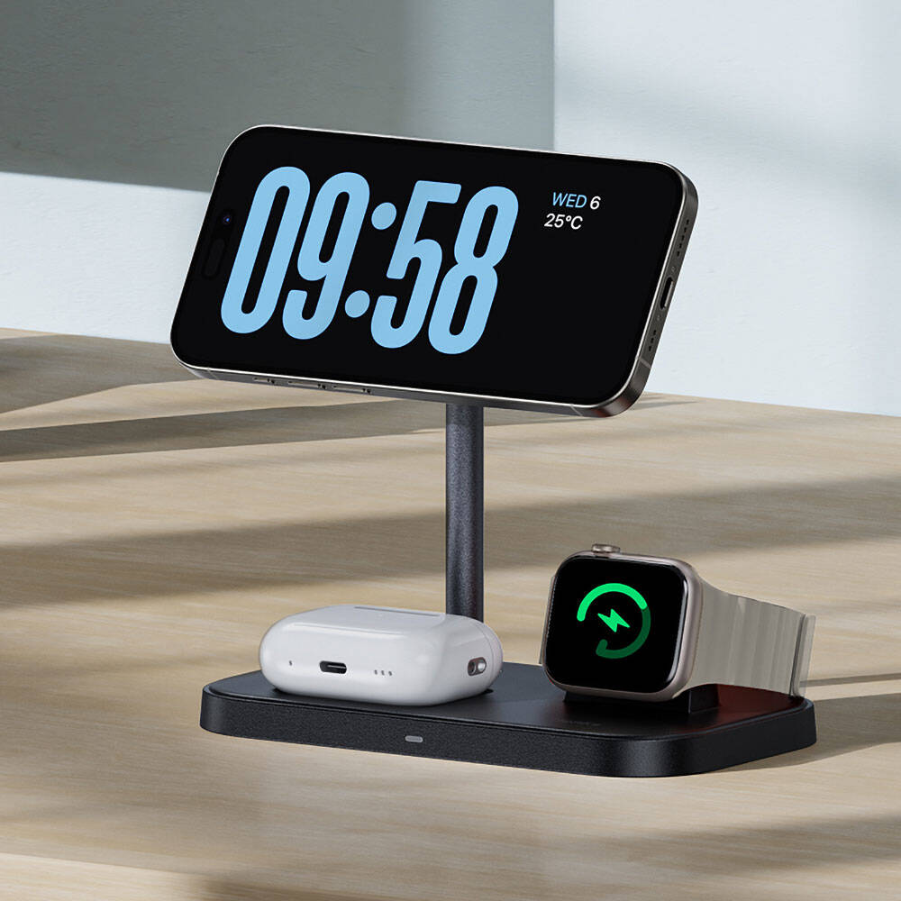 Benks W16 3in1 Telefon&Akıllı Saat&Kulaklık Kablosuz Şarj Standı Siyah