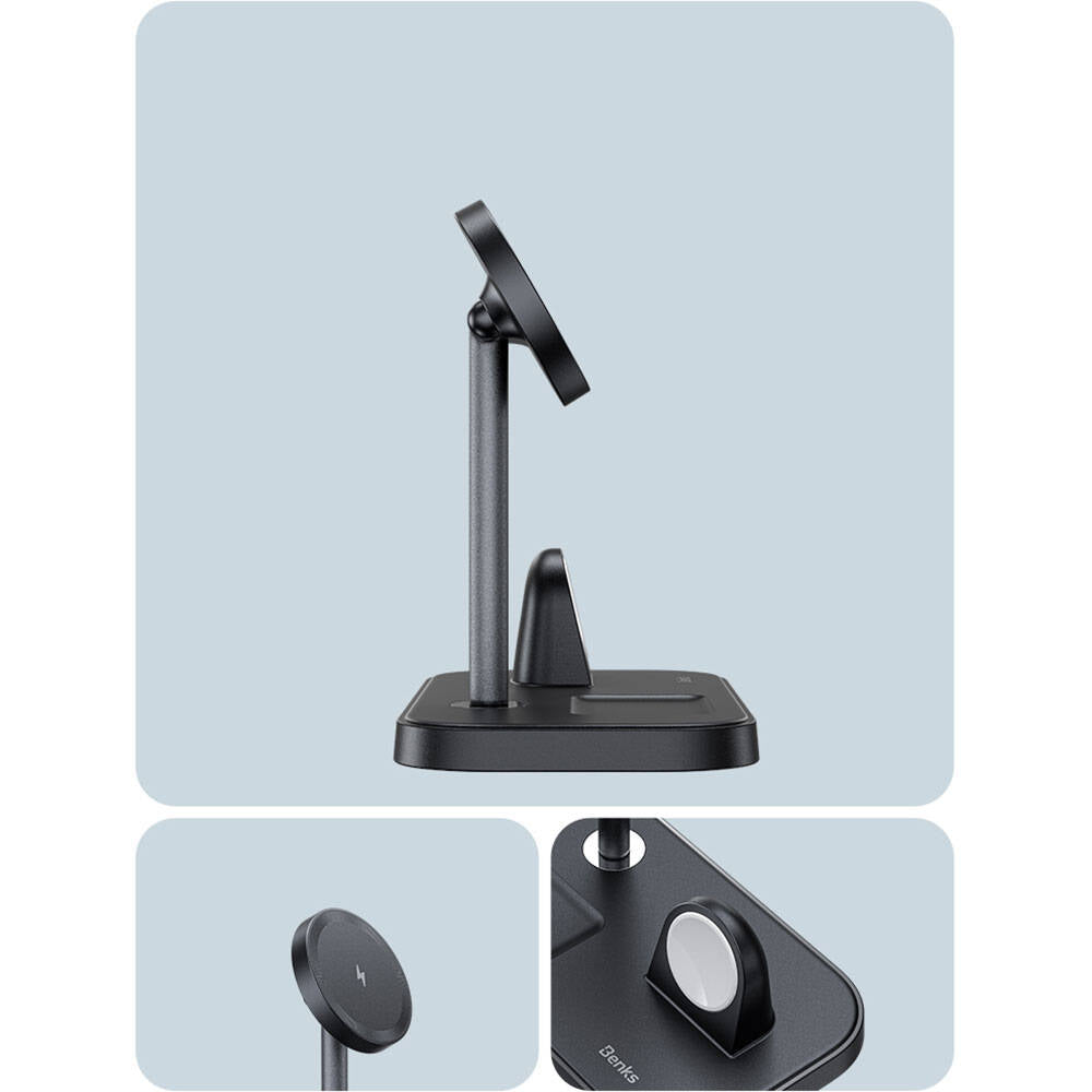 Benks W16 3in1 Telefon&Akıllı Saat&Kulaklık Kablosuz Şarj Standı Beyaz