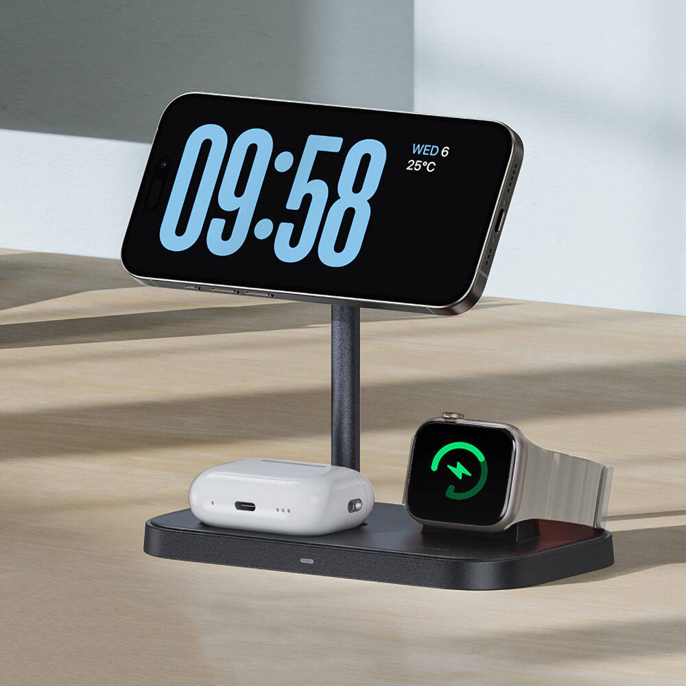 Benks W16 3in1 Telefon&Akıllı Saat&Kulaklık Kablosuz Şarj Standı Beyaz