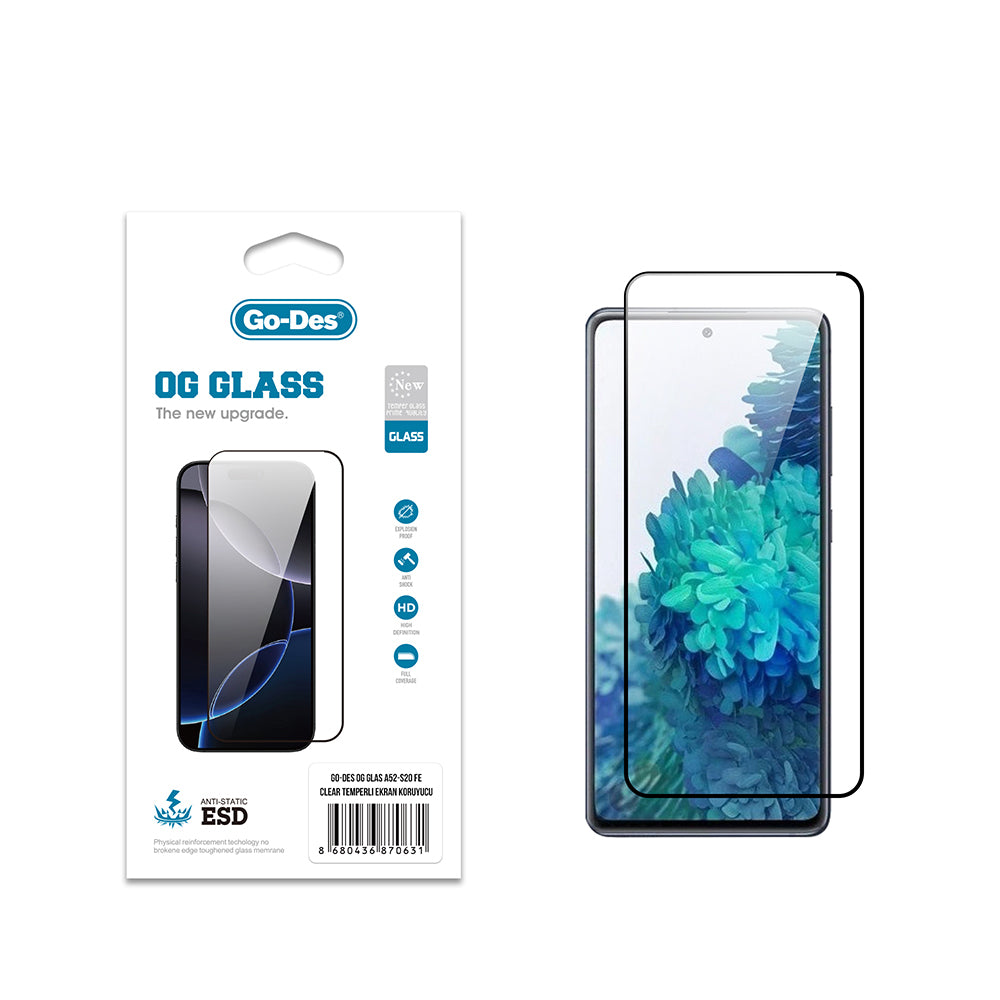 Galaxy S20 FE Go Des OG Glass Antistatik Temperli Cam Ekran Koruyucu Şeffaf