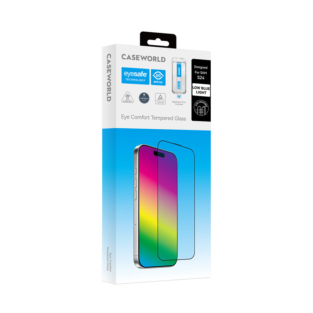 Galaxy S24 CaseWorld Applicator Serisi 2.5D Eyesafe Mavi Işık Teknolojili 0.25mm Temperli Cam Ekran Koruyucu+ Uygulama Aparatı Şeffaf