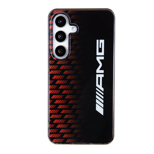 Galaxy S24 Kılıf AMG Orjinal Lisanslı Çift Katmanlı Büyük Logolu Dörtgen Şerit Desenli Kılıf Siyah