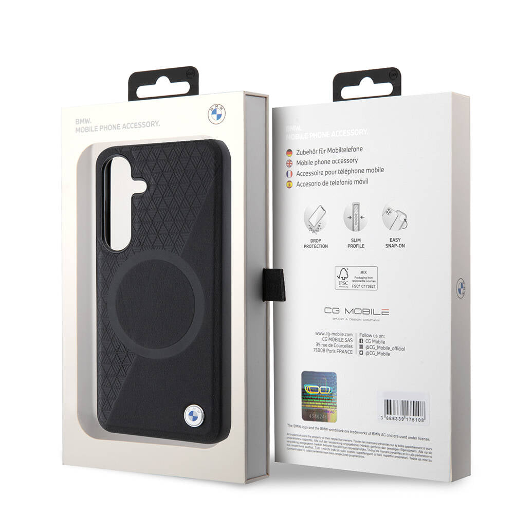Galaxy S24 Kılıf BMW Orjinal Lisanslı Magsafe Şarj Özellikli Yarım Dokulu Circle Leather Kılıf Siyah