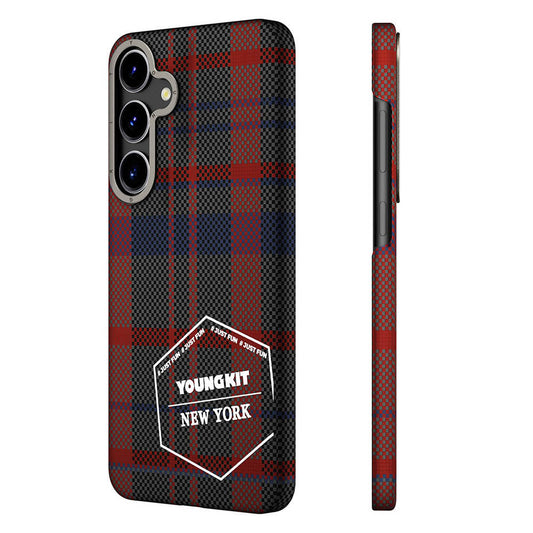 Galaxy S24 Kılıf Ekose Desenli Youngkit Gezhi Serisi Kılıf Kahverengi