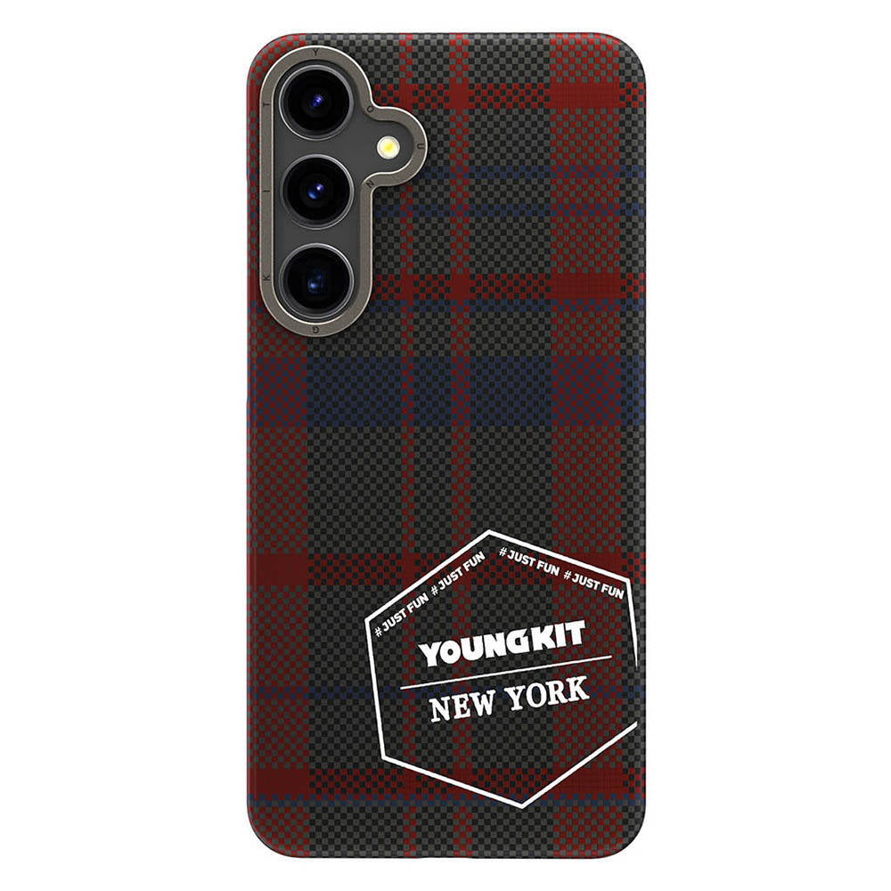 Galaxy S24 Kılıf Ekose Desenli Youngkit Gezhi Serisi Kılıf Kahverengi