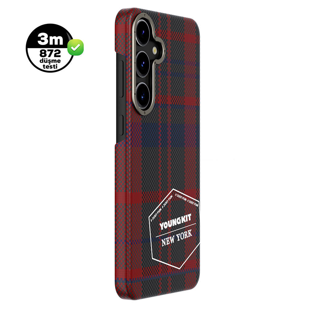 Galaxy S24 Kılıf Ekose Desenli Youngkit Gezhi Serisi Kılıf Kahverengi