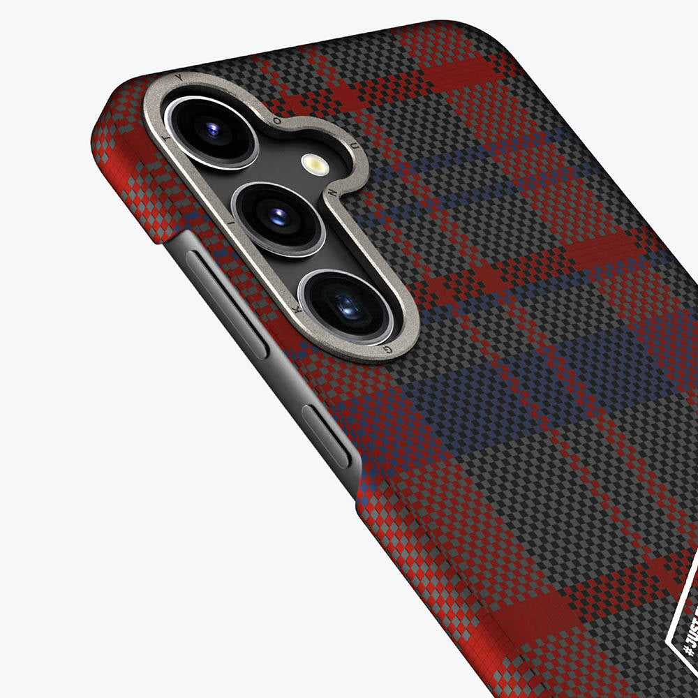 Galaxy S24 Kılıf Ekose Desenli Youngkit Gezhi Serisi Kılıf Kırmızı