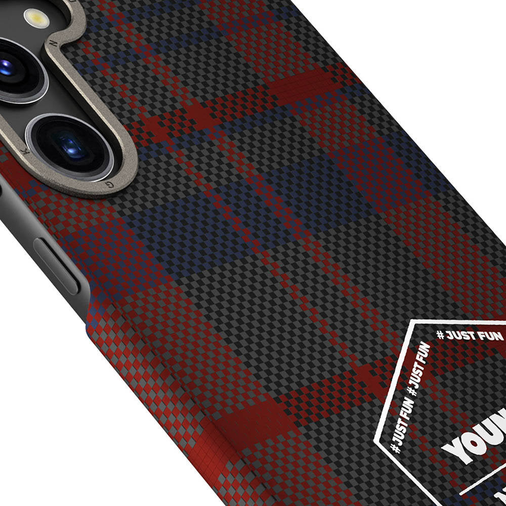 Galaxy S24 Kılıf Ekose Desenli Youngkit Gezhi Serisi Kılıf Kırmızı