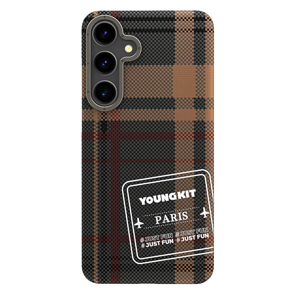 Galaxy S24 Kılıf Ekose Desenli Youngkit Gezhi Serisi Kılıf Mavi