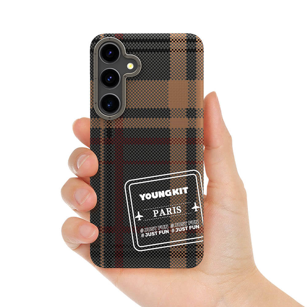 Galaxy S24 Kılıf Ekose Desenli Youngkit Gezhi Serisi Kılıf Kırmızı
