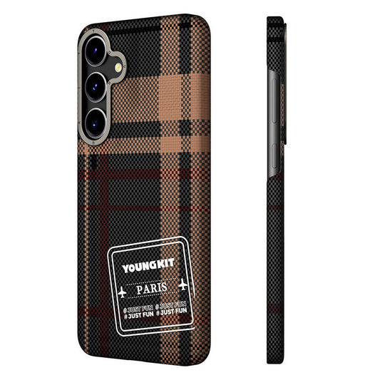 Galaxy S24 Kılıf Ekose Desenli Youngkit Gezhi Serisi Kılıf Kahverengi