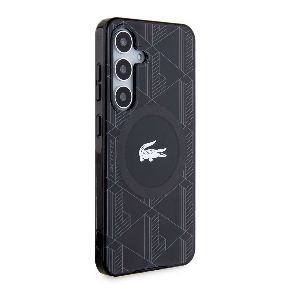 Galaxy S24 Kılıf Lacoste Orjinal Lisanslı Magsafe Şarj Özellikli Çift Katmanlı Timsah Logolu Blend Monogram Kılıf Petrol Yeşil