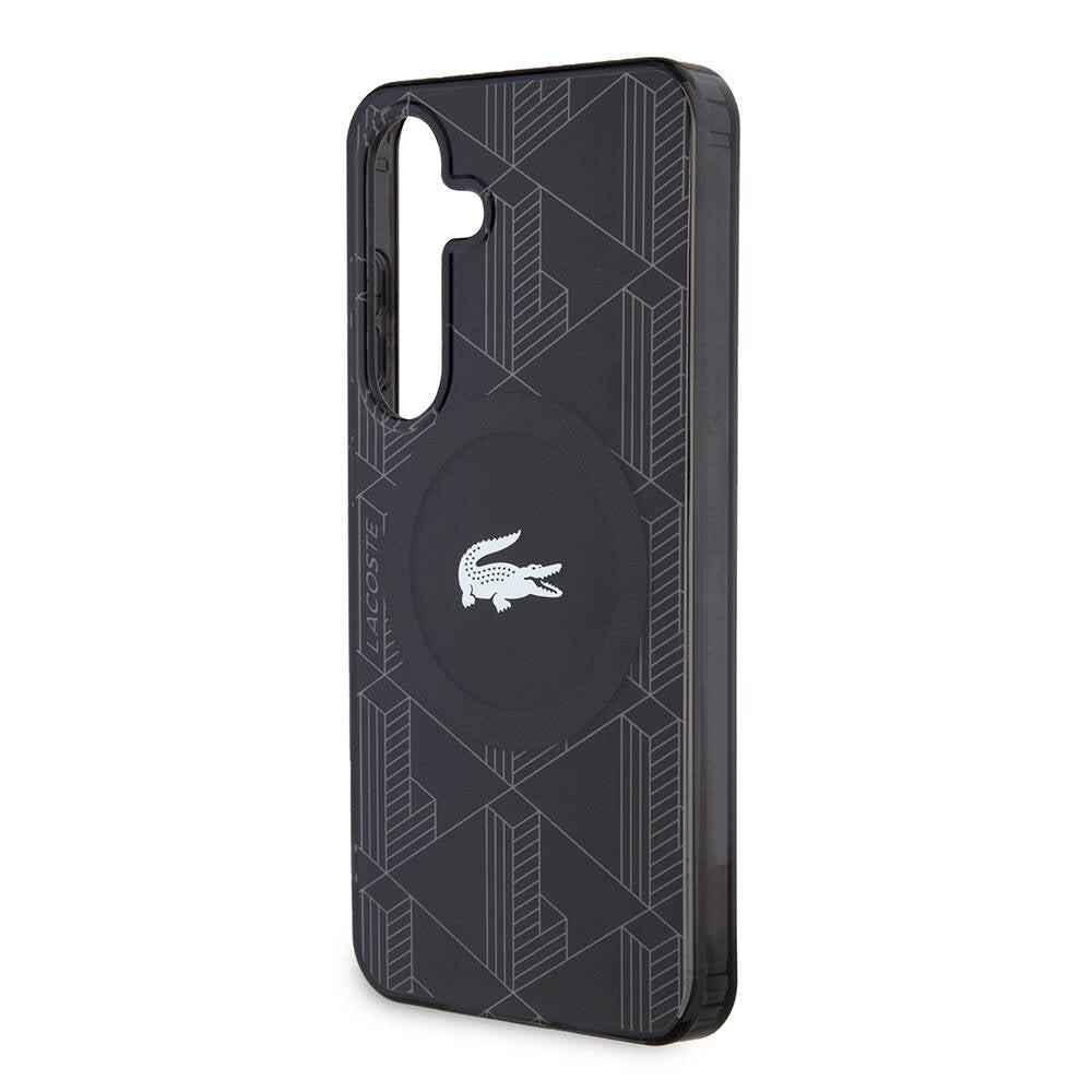 Galaxy S24 Kılıf Lacoste Orjinal Lisanslı Magsafe Şarj Özellikli Çift Katmanlı Timsah Logolu Blend Monogram Kılıf Petrol Yeşil