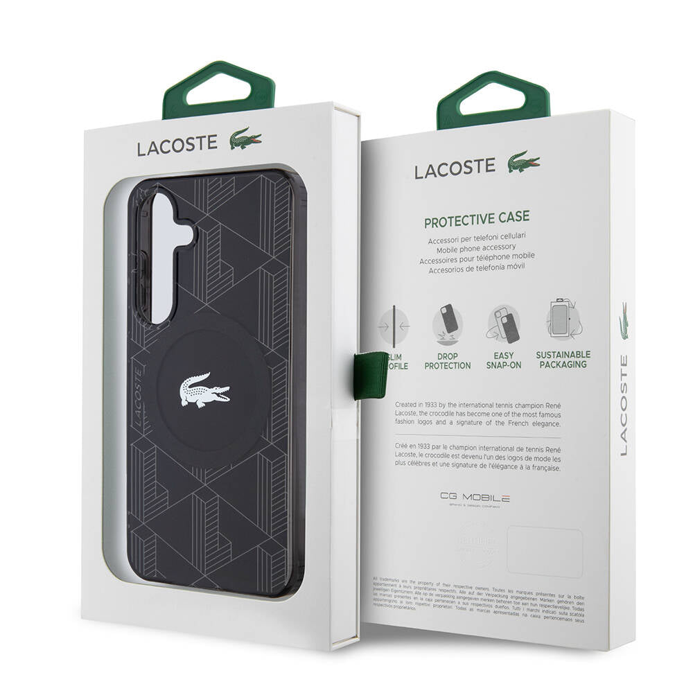 Galaxy S24 Kılıf Lacoste Orjinal Lisanslı Magsafe Şarj Özellikli Çift Katmanlı Timsah Logolu Blend Monogram Kılıf Haki