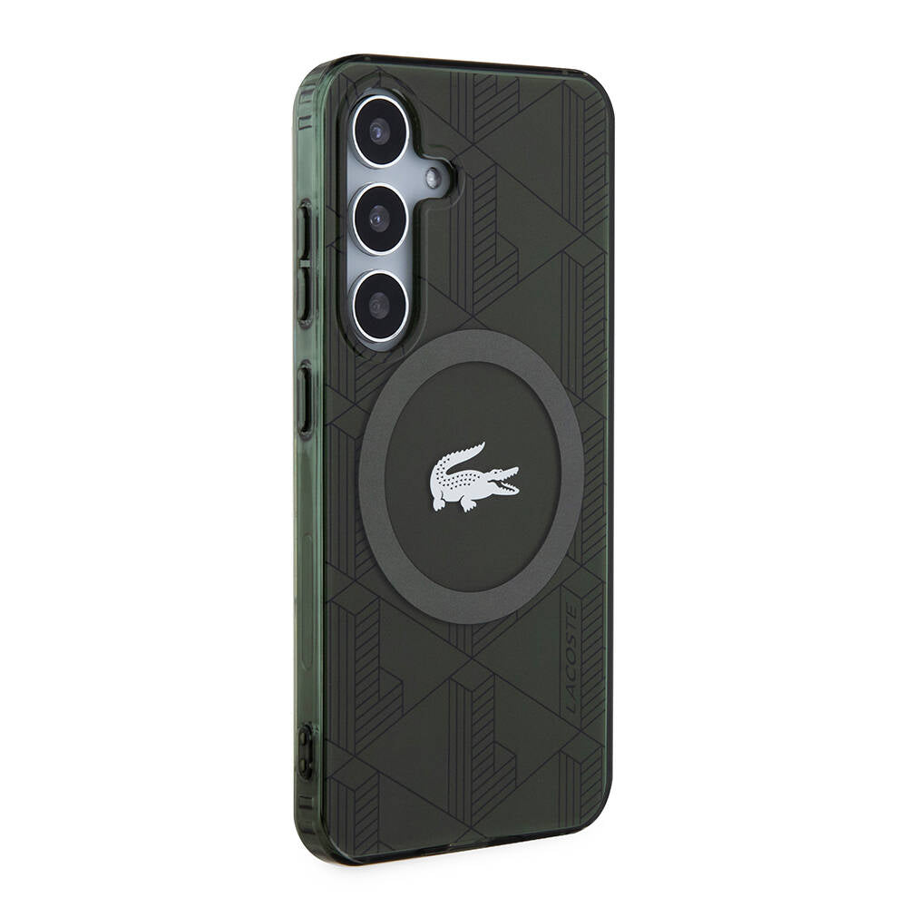 Galaxy S24 Kılıf Lacoste Orjinal Lisanslı Magsafe Şarj Özellikli Çift Katmanlı Timsah Logolu Blend Monogram Kılıf Petrol Yeşil