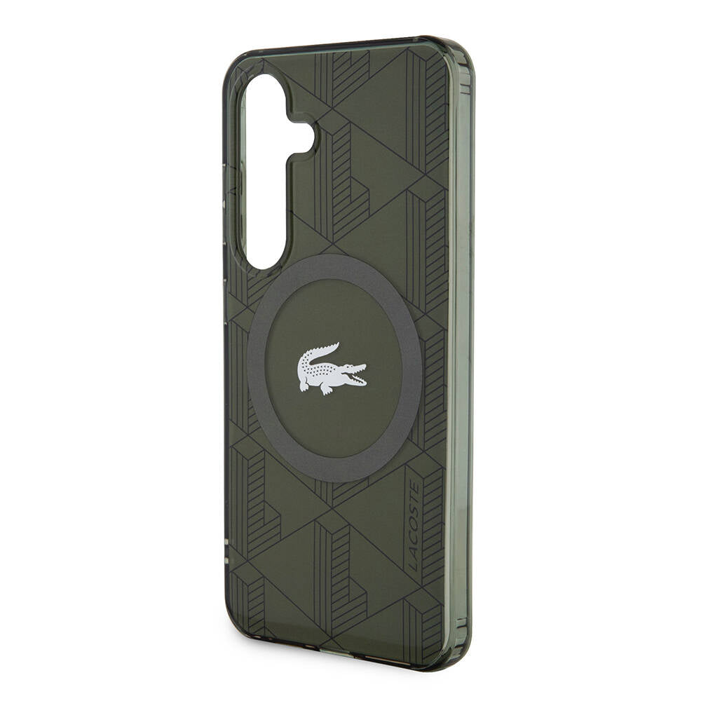 Galaxy S24 Kılıf Lacoste Orjinal Lisanslı Magsafe Şarj Özellikli Çift Katmanlı Timsah Logolu Blend Monogram Kılıf Haki