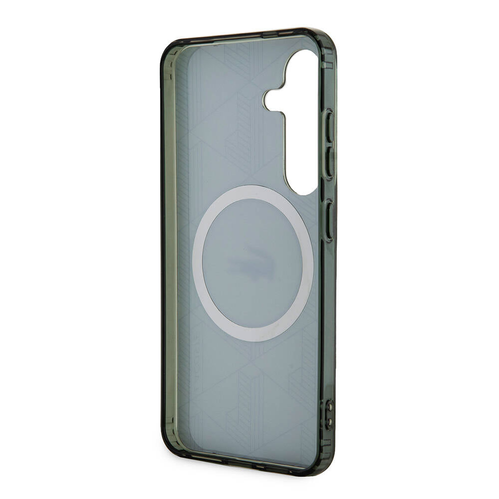Galaxy S24 Kılıf Lacoste Orjinal Lisanslı Magsafe Şarj Özellikli Çift Katmanlı Timsah Logolu Blend Monogram Kılıf Petrol Yeşil