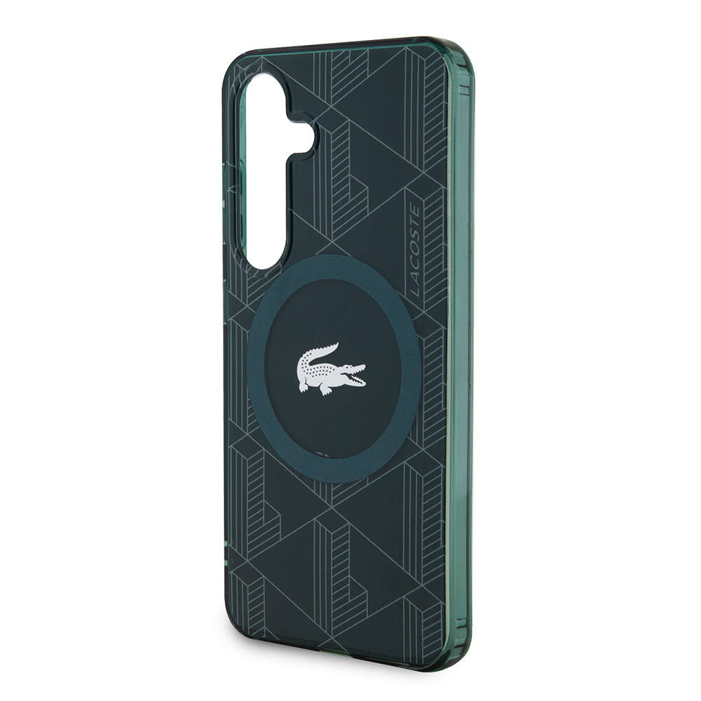 Galaxy S24 Kılıf Lacoste Orjinal Lisanslı Magsafe Şarj Özellikli Çift Katmanlı Timsah Logolu Blend Monogram Kılıf Haki