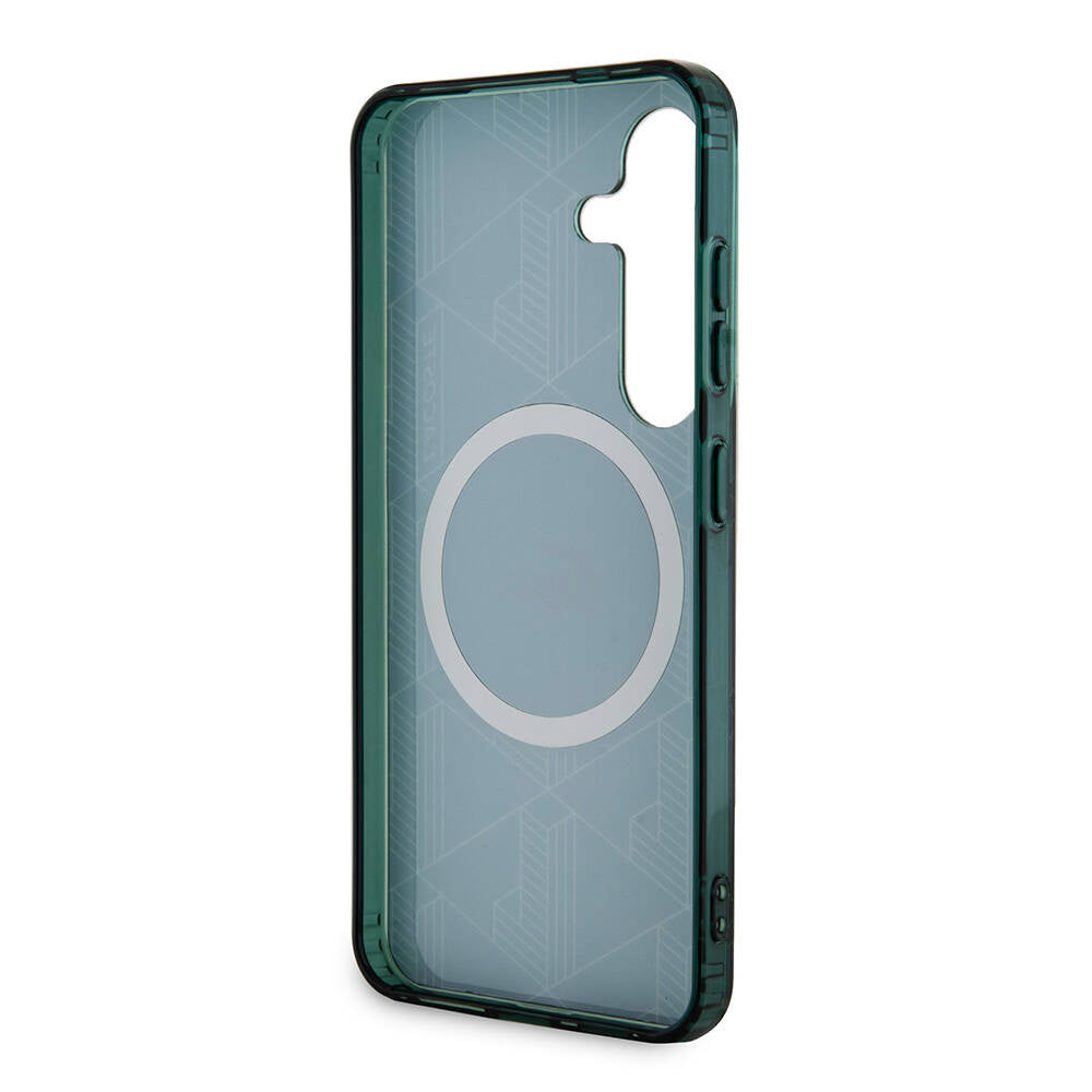 Galaxy S24 Kılıf Lacoste Orjinal Lisanslı Magsafe Şarj Özellikli Çift Katmanlı Timsah Logolu Blend Monogram Kılıf Petrol Yeşil