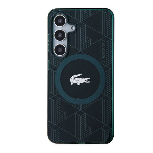 Galaxy S24 Kılıf Lacoste Orjinal Lisanslı M-safe Şarj Özellikli Çift Katmanlı Timsah Logolu Blend Monogram Kapak
