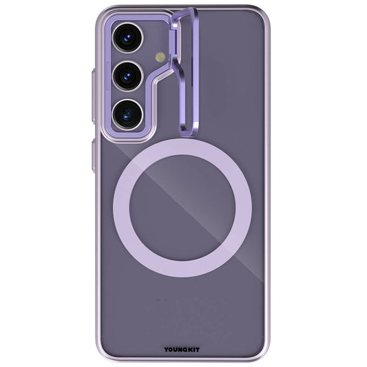 Galaxy S24 Kılıf Magsafe Şarj Özellikli Sararma Önleyici Youngkit Crystal Grid Kılıf Mor