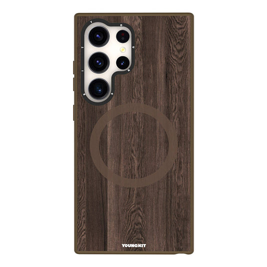 Galaxy S24 Ultra Kılıf Magsafe Şarj Özellikli Sararmaya Dayanıklı Youngkit Wood Forest Serisi Kılıf Kahverengi
