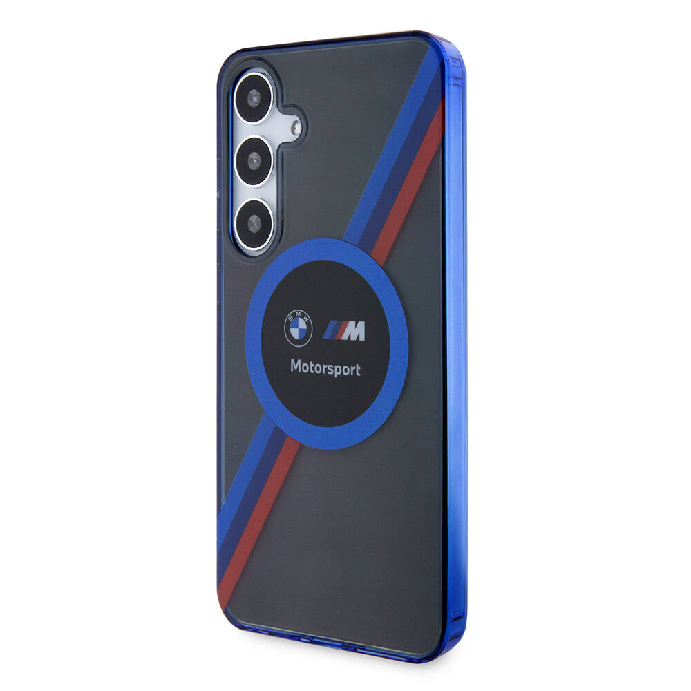 Galaxy S24 Plus Kılıf BMW Orjinal Lisanslı M Logolu Üç Renk Çizgili Motorsport Circle Kılıf Siyah