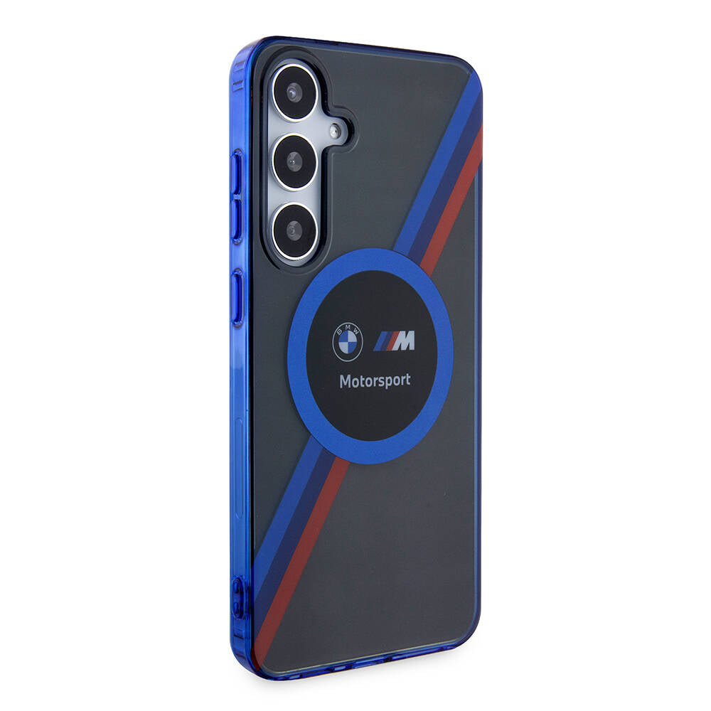 Galaxy S24 Plus Kılıf BMW Orjinal Lisanslı M Logolu Üç Renk Çizgili Motorsport Circle Kılıf Siyah