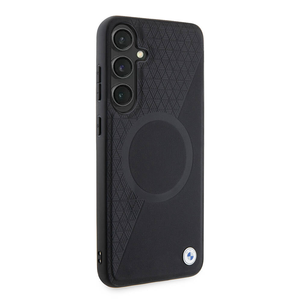Galaxy S24 Plus Kılıf BMW Orjinal Lisanslı Magsafe Şarj Özellikli Yarım Dokulu Circle Leather Kılıf Siyah