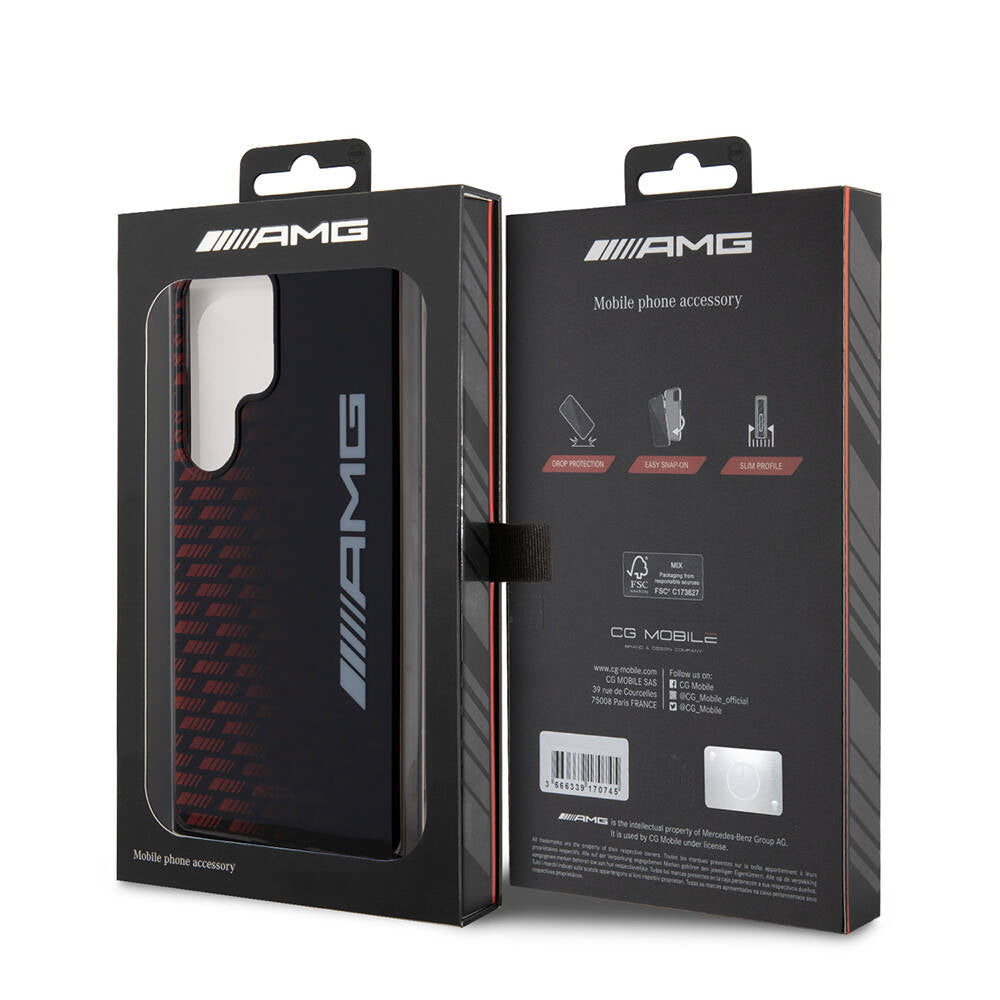 Galaxy S24 Ultra Kılıf AMG Orjinal Lisanslı Çift Katmanlı Büyük Logolu Dörtgen Şerit Desenli Kılıf Siyah