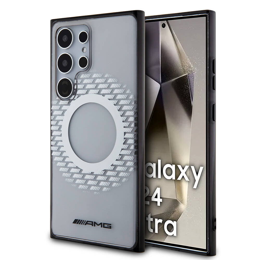 Galaxy S24 Ultra Kılıf AMG Orjinal Lisanslı M-safe Şarj Özellikli Eşkenar Dörtgen Desenli Transparan Kapak