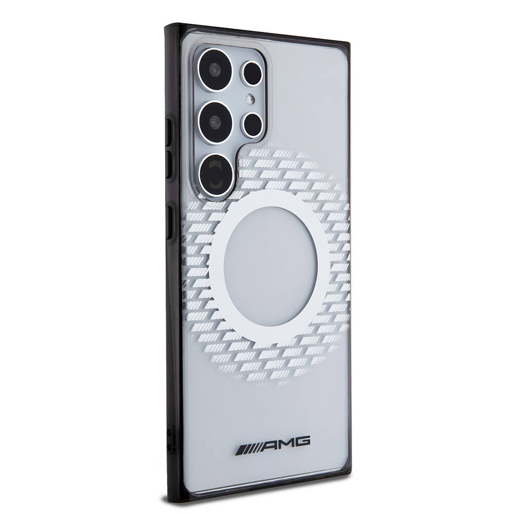 Galaxy S24 Ultra Kılıf AMG Orjinal Lisanslı Magsafe Şarj Özellikli Eşkenar Dörtgen Desenli Transparan Kılıf Renksiz