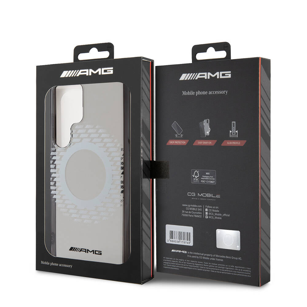 Galaxy S24 Ultra Kılıf AMG Orjinal Lisanslı Magsafe Şarj Özellikli Eşkenar Dörtgen Desenli Transparan Kılıf Renksiz