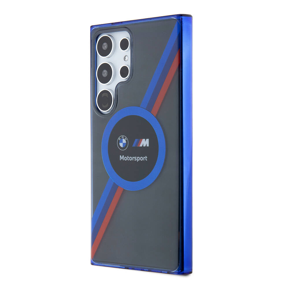 Galaxy S24 Ultra Kılıf BMW Orjinal Lisanslı M Logolu Üç Renk Çizgili Motorsport Circle Kılıf Siyah