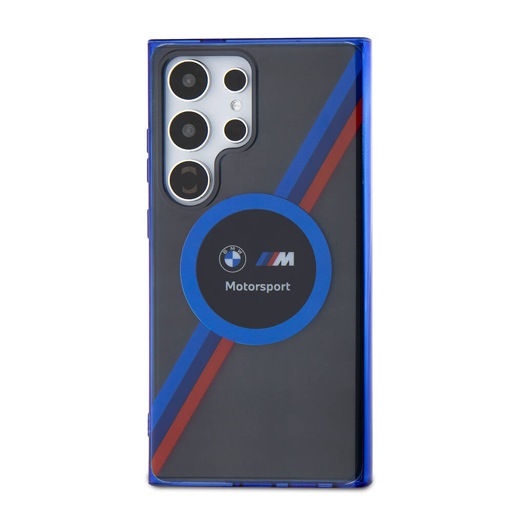 Galaxy S24 Ultra Kılıf BMW Orjinal Lisanslı M Logolu Üç Renk Çizgili Motorsport Circle Kılıf Siyah