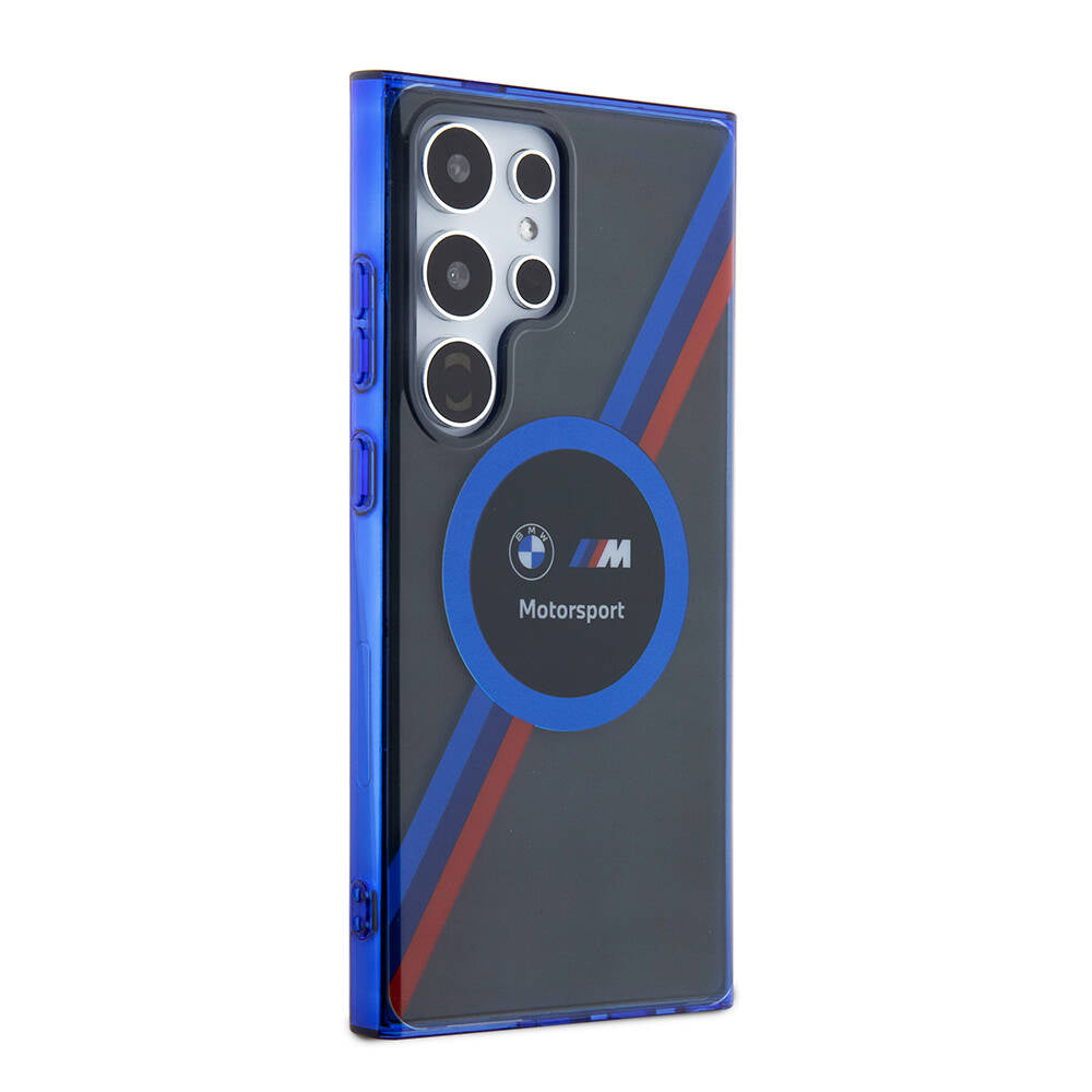 Galaxy S24 Ultra Kılıf BMW Orjinal Lisanslı M Logolu Üç Renk Çizgili Motorsport Circle Kılıf Siyah