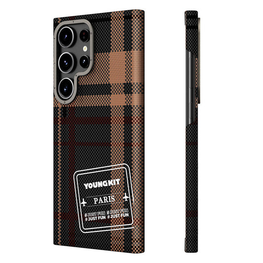 Galaxy S24 Ultra Kılıf Ekose Desenli Youngkit Gezhi Serisi Kılıf Mavi