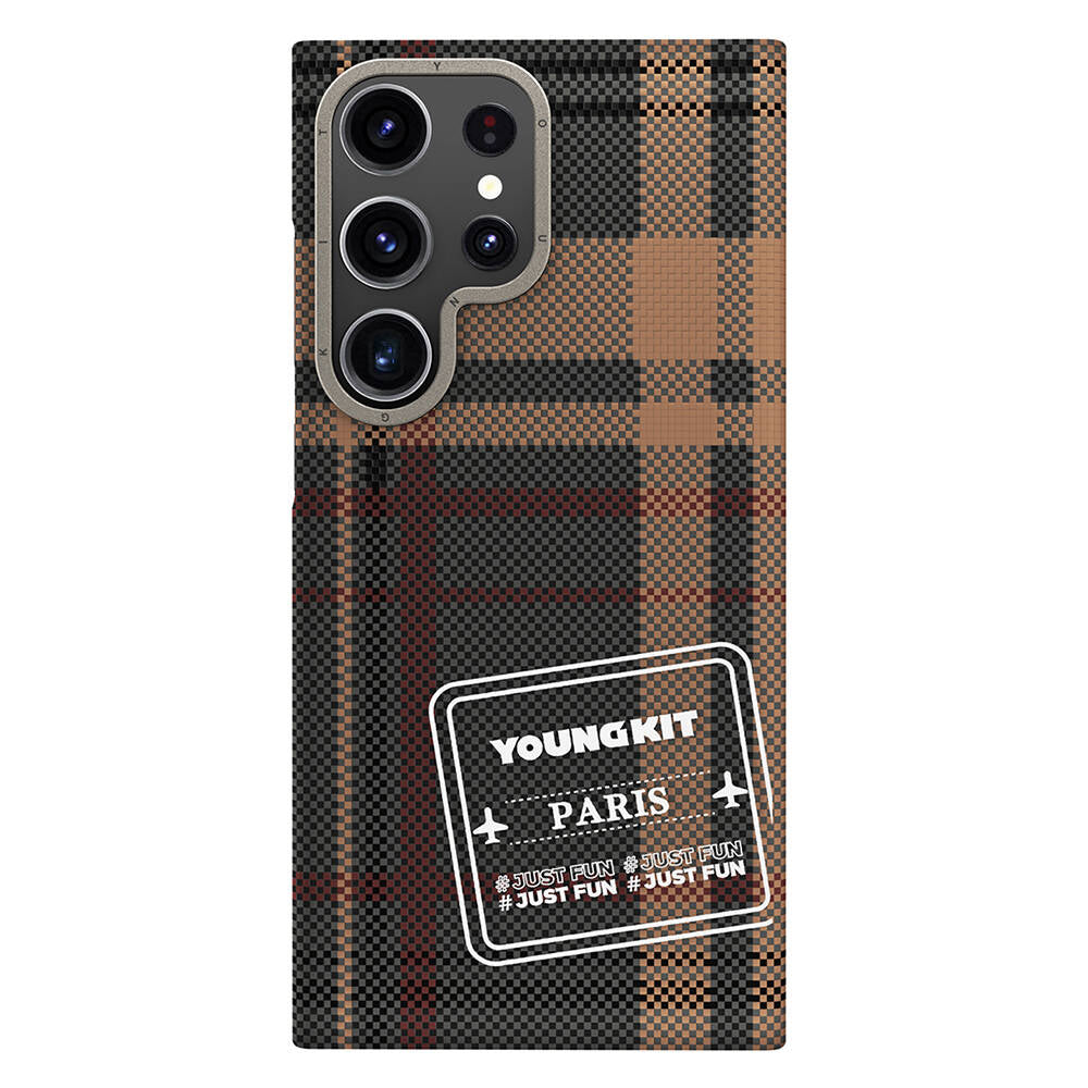 Galaxy S24 Ultra Kılıf Ekose Desenli Youngkit Gezhi Serisi Kılıf Mavi
