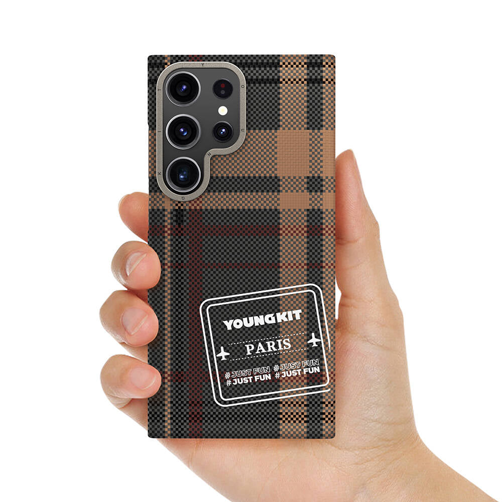 Galaxy S24 Ultra Kılıf Ekose Desenli Youngkit Gezhi Serisi Kılıf Mavi