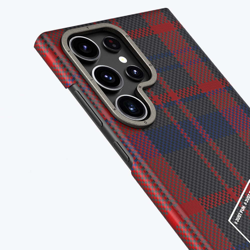 Galaxy S24 Ultra Kılıf Ekose Desenli Youngkit Gezhi Serisi Kılıf Kahverengi