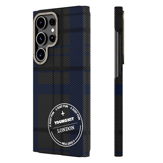 Galaxy S24 Ultra Kılıf Ekose Desenli Youngkit Gezhi Serisi Kılıf Mavi