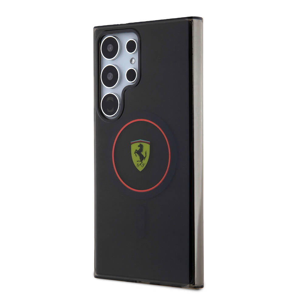 Galaxy S24 Ultra Kılıf Ferrari Orjinal Lisanslı Magsafe Şarj Özellikli Füme İç Yüzey Circle Line Kılıf Siyah