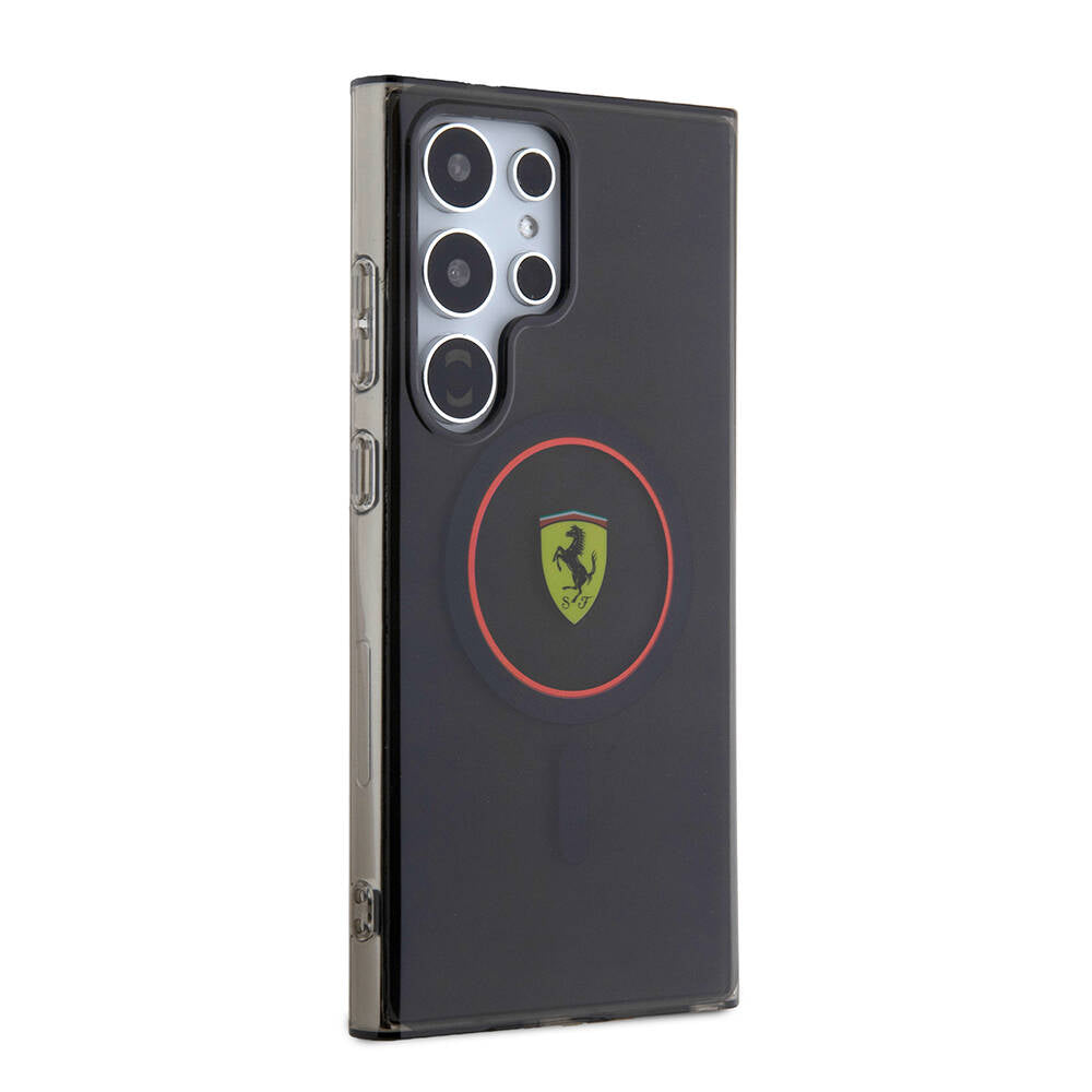 Galaxy S24 Ultra Kılıf Ferrari Orjinal Lisanslı Magsafe Şarj Özellikli Füme İç Yüzey Circle Line Kılıf Siyah