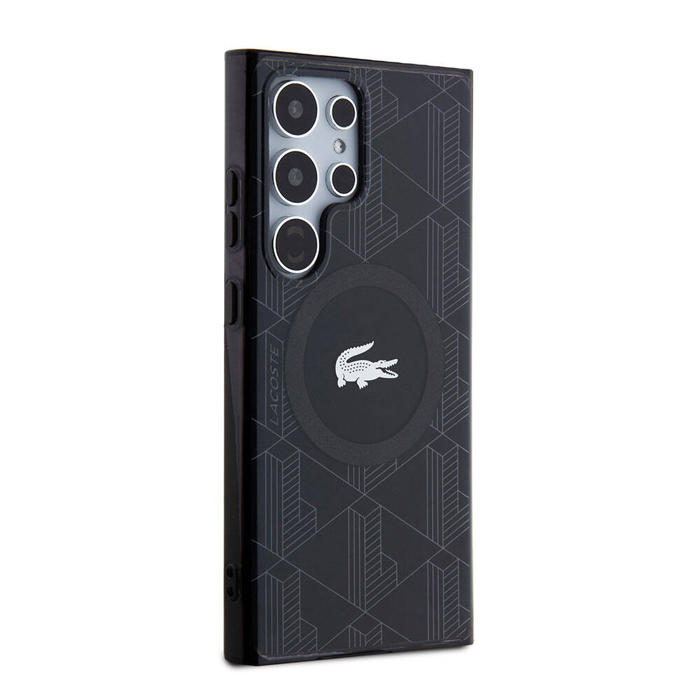 Galaxy S24 Ultra Kılıf Lacoste Orjinal Lisanslı Magsafe Şarj Özellikli Çift Katmanlı Timsah Logolu Blend Monogram Kılıf Petrol Yeşil
