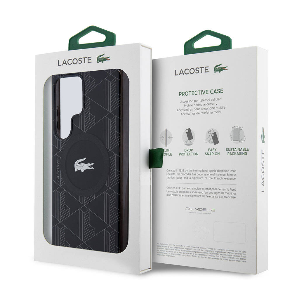 Galaxy S24 Ultra Kılıf Lacoste Orjinal Lisanslı Magsafe Şarj Özellikli Çift Katmanlı Timsah Logolu Blend Monogram Kılıf Haki