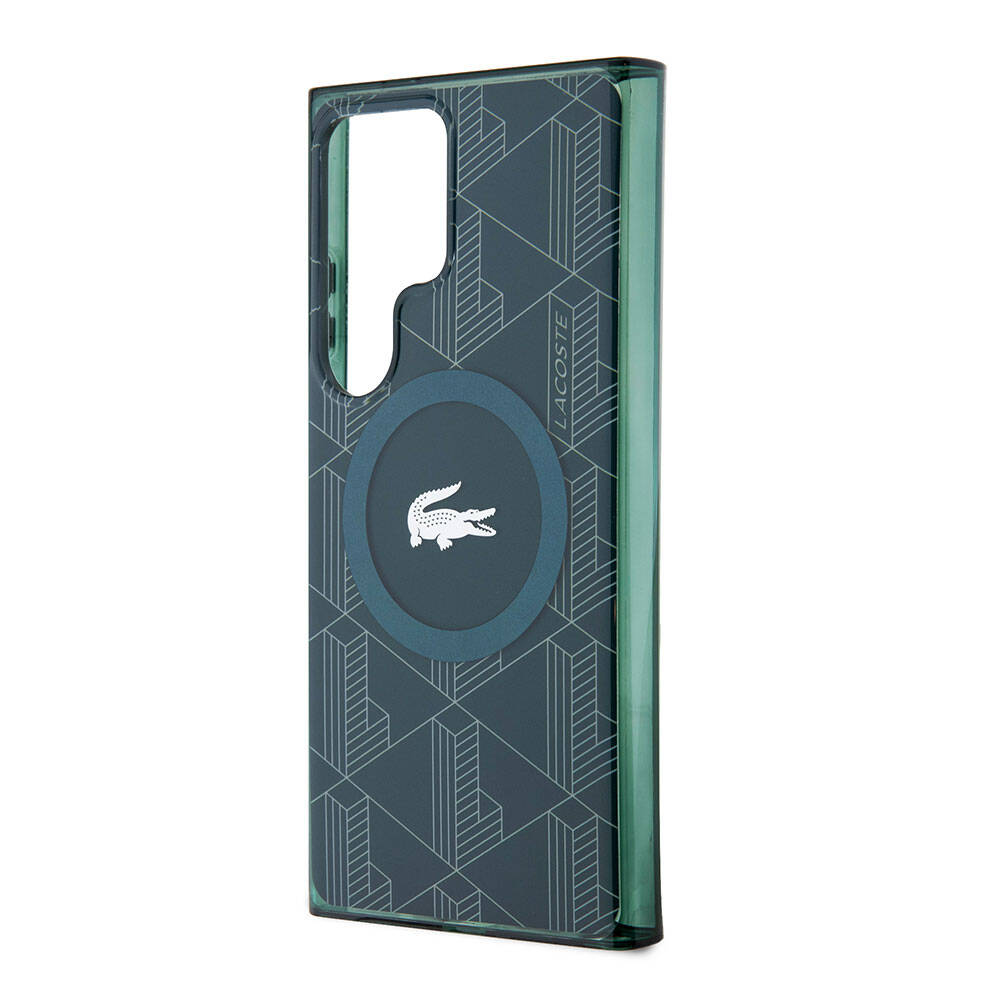 Galaxy S24 Ultra Kılıf Lacoste Orjinal Lisanslı Magsafe Şarj Özellikli Çift Katmanlı Timsah Logolu Blend Monogram Kılıf Haki